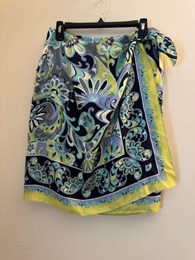 DANA BUCHMAN Scarf Print Silk Wrap Skirt